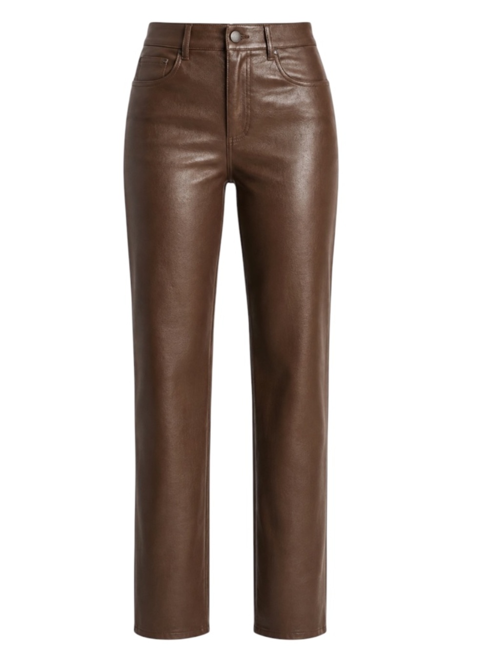PAIGE Stella Faux Leather Straight Leg Pants Chestnut Brown Size 24 NWT